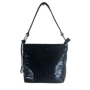 Brighton leather patent shoulder bag croc embossed black color purse